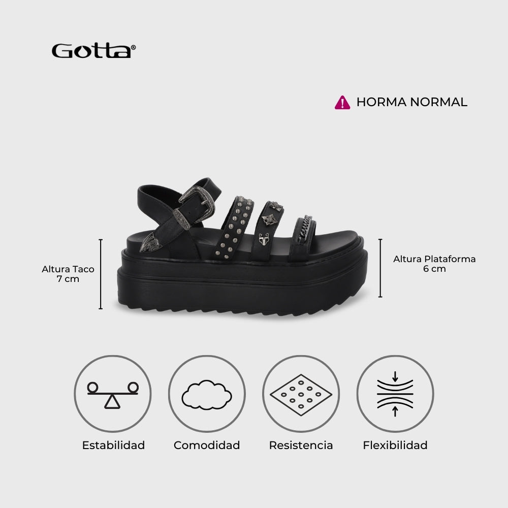 Sandalia Plataforma Negro Mujer 25235 - Gotta Chile