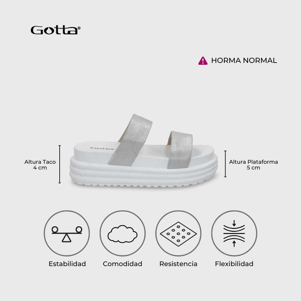 Sandalia Plataforma Plateada Mujer 42021 - Gotta Chile