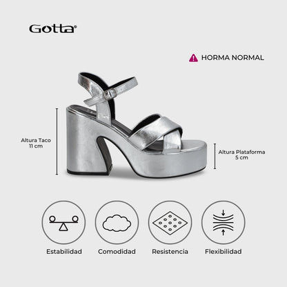Sandalia Plataforma Plateada Mujer 45701 - Gotta Chile